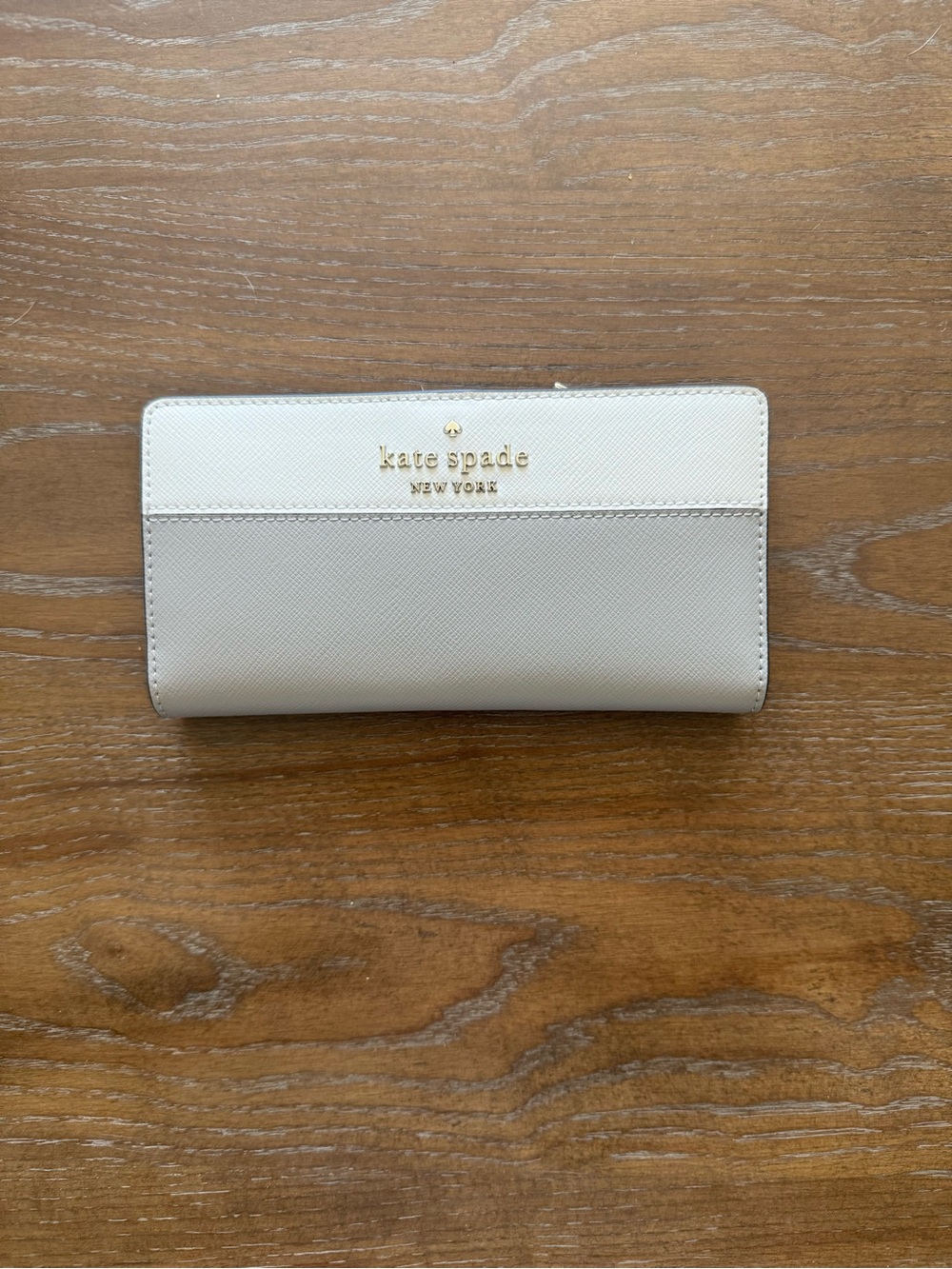 kate spade Cream Two-Tone Saffiano Leather Wallet with Gold Logo